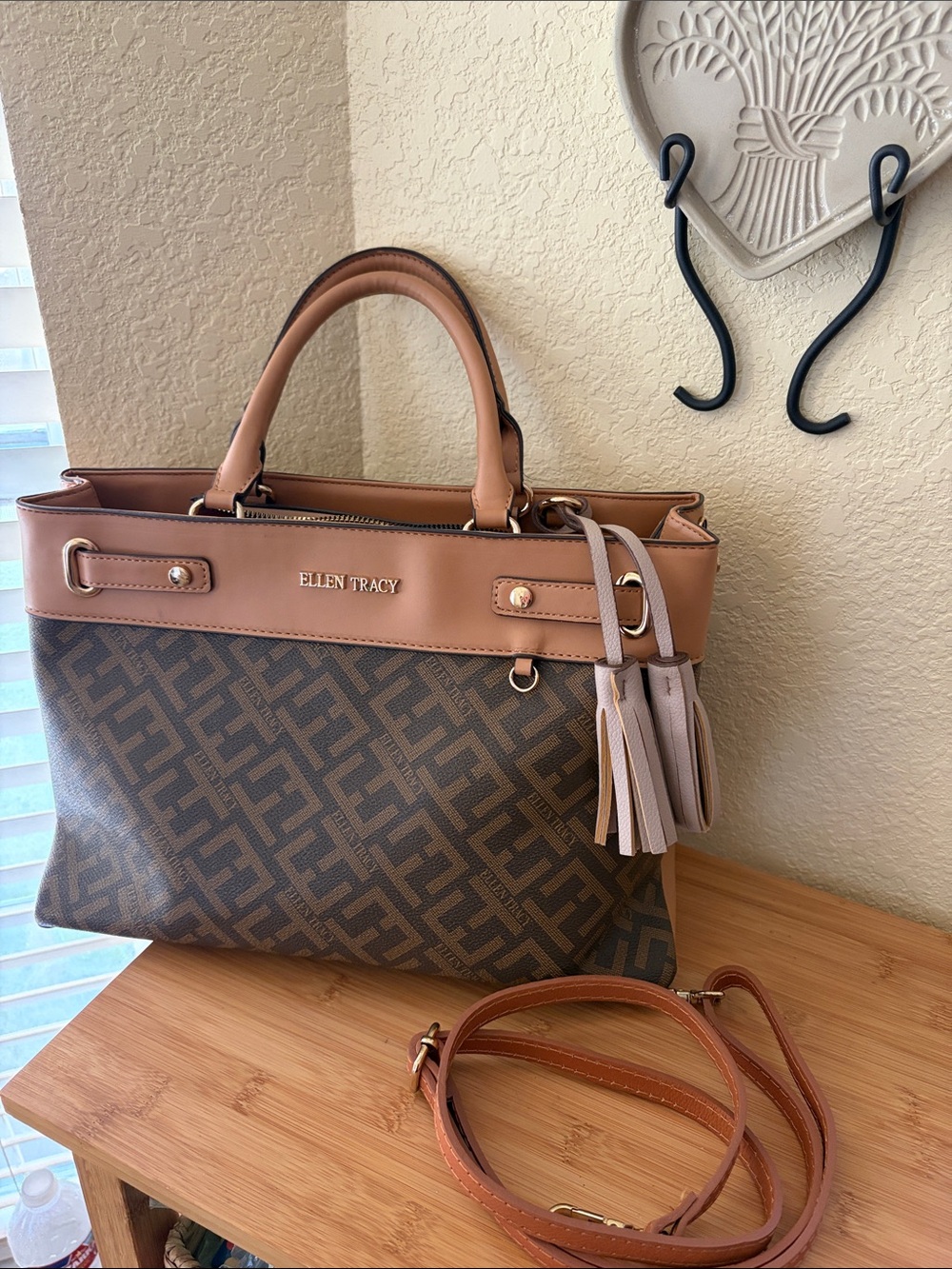 Ellen Tracy brown signature crossbody/shoulder bag